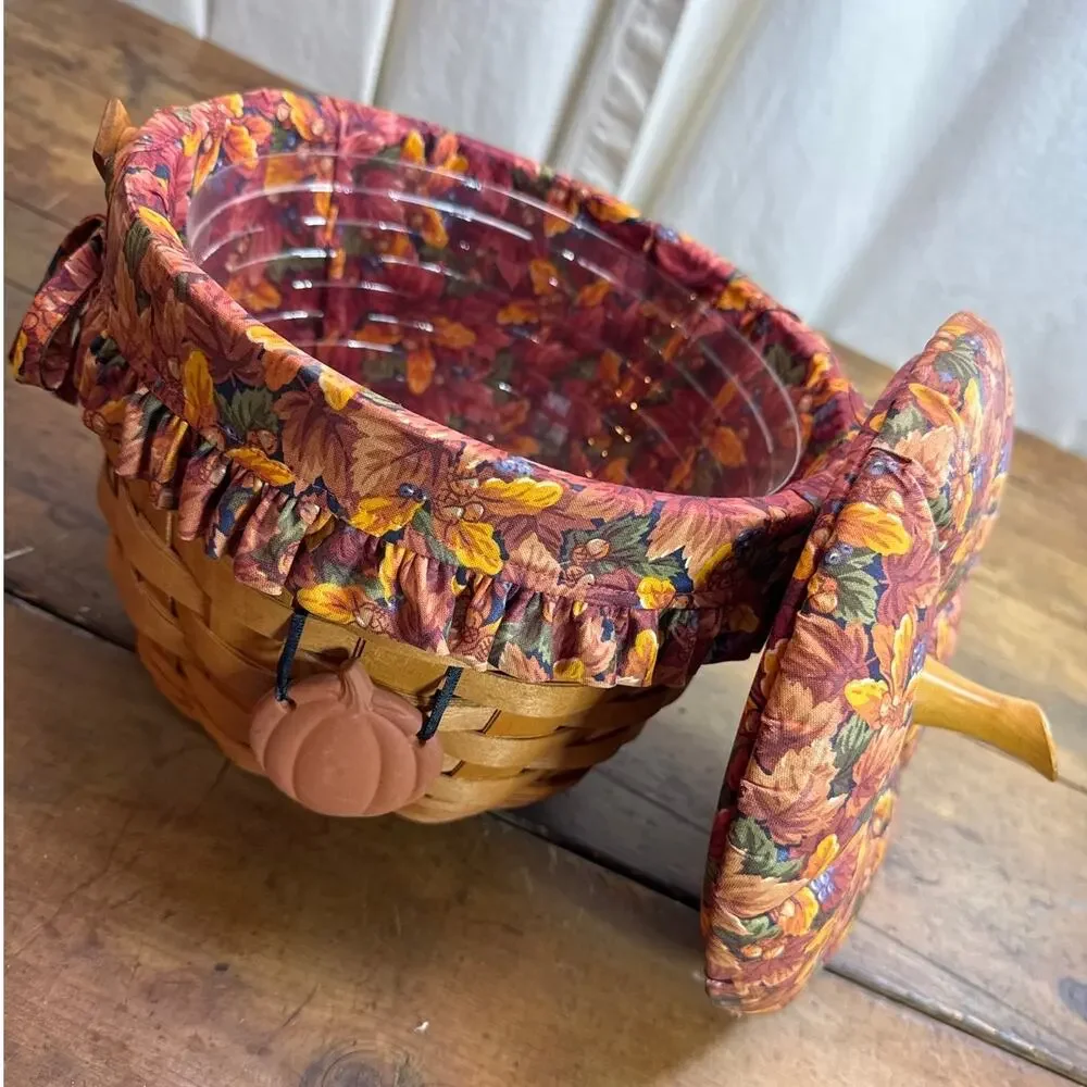 Longaberger 1995 Pumpkin Basket No. 19402 Lid + Plastic Insert + Cloth Liner